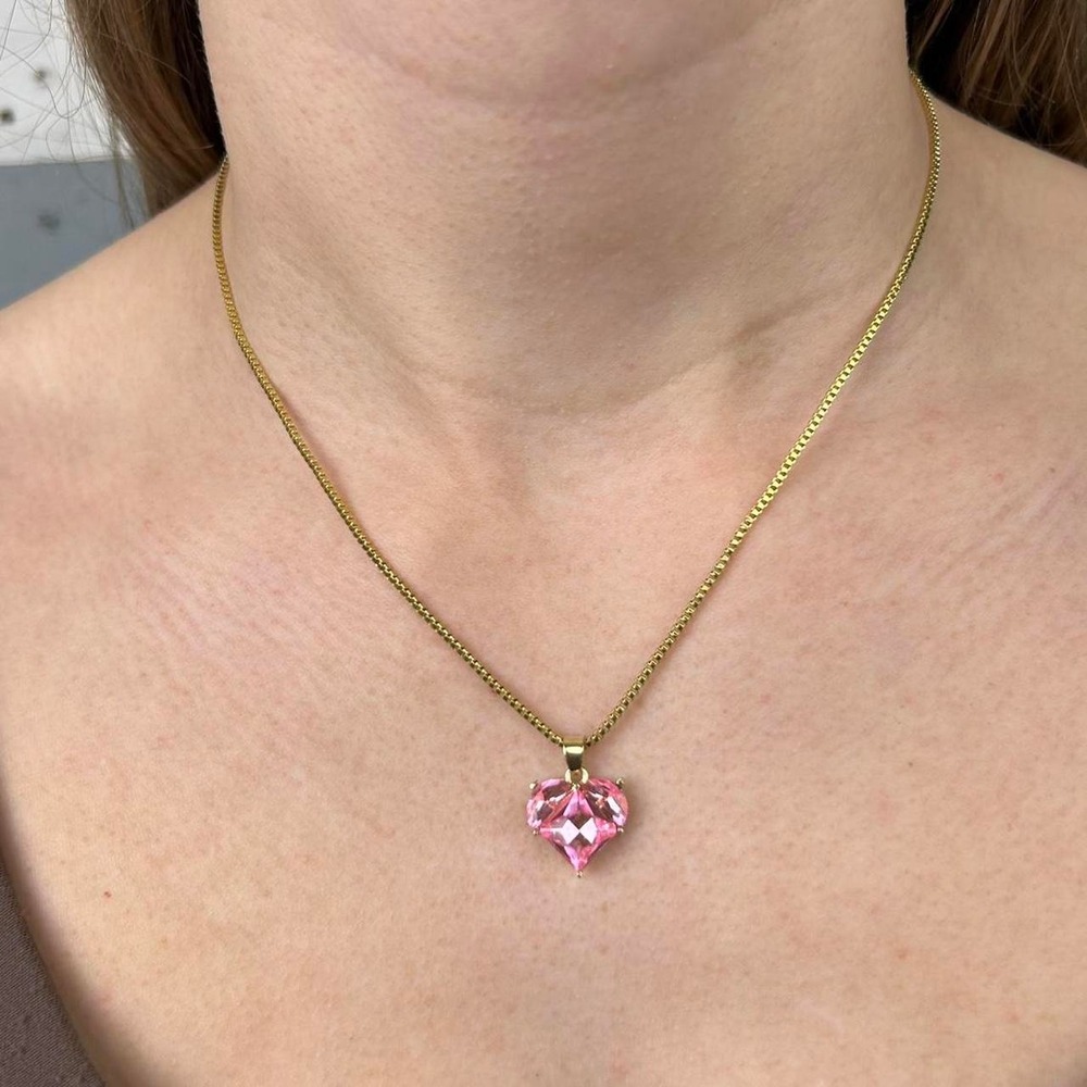 Vintage Y2K gold and pink heart gem indie style necklace pearl cottage